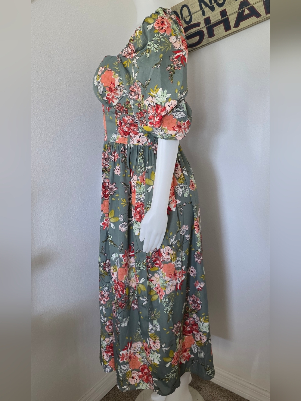 B.O.G. Collective Green Large Floral Dress Boho Cottagecore Maxi NWT - Picture 5 of 6